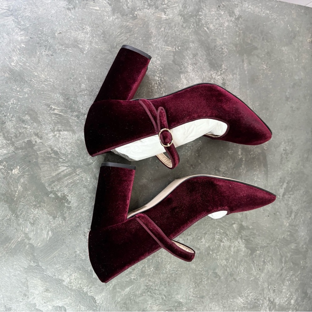 Tuckernuck Oxblood Velvet Julia Heels size 8 burgundy red Mary Jane - Picture 10 of 10